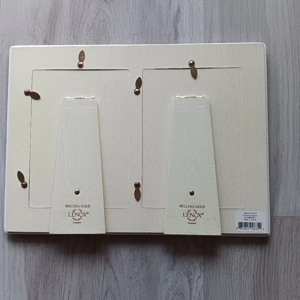 Lenox Bellina Gold Wedding Invitation Frame Beige White Dual Photo Sections